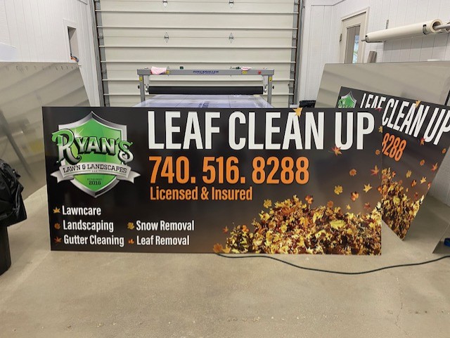 Ryan's Lawn & Landscapes leaf cleanup sign