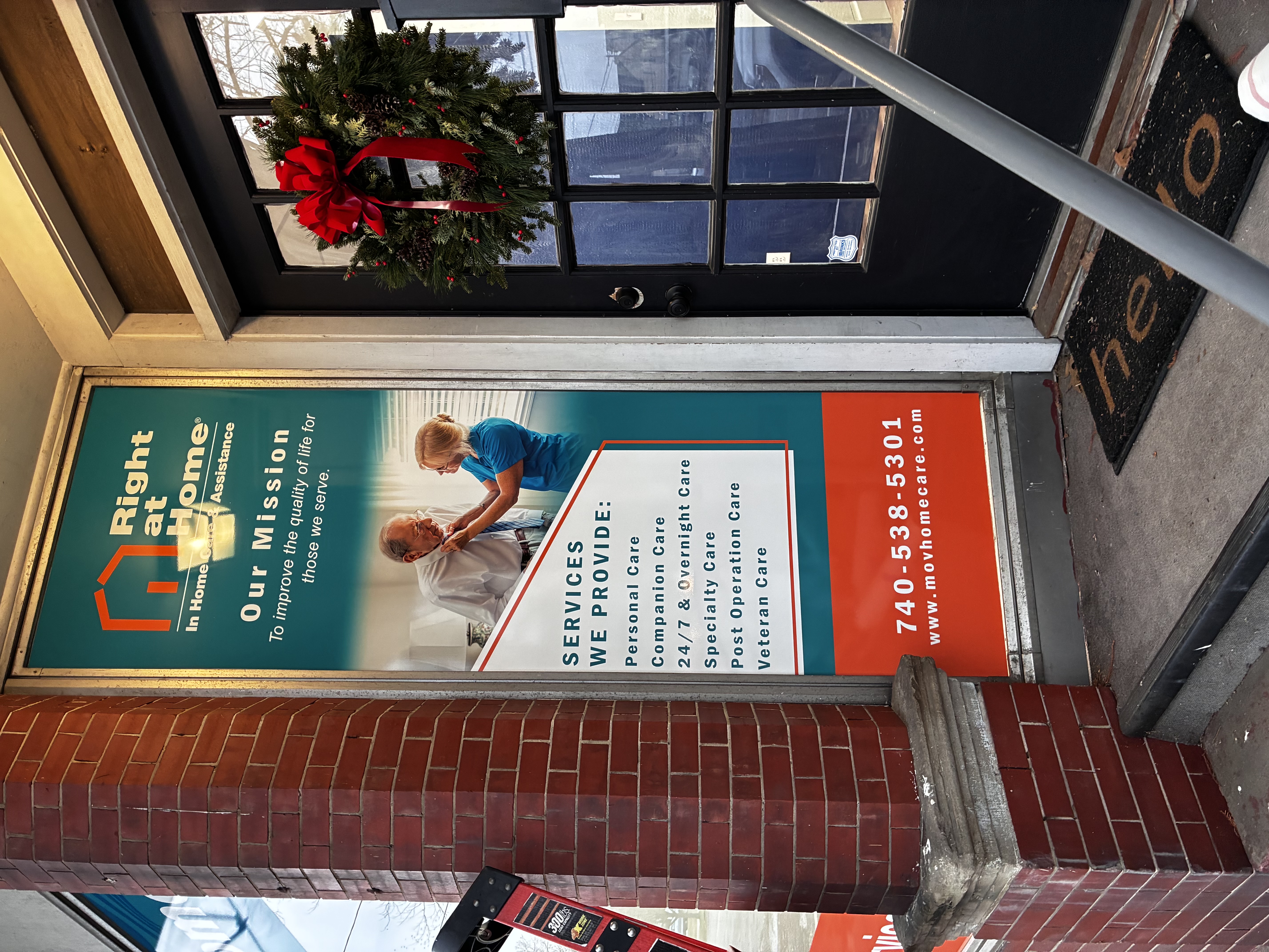 Right at Home storefront window graphic